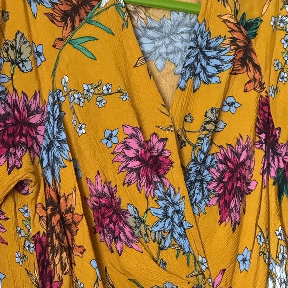 Yellow Ruffled Wrap Sundress with Puff Sleeves - Picture 3 of 15